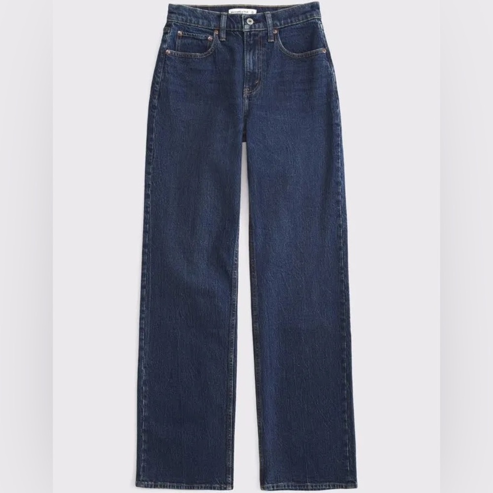 Abercrombie & Fitch High-Rise Straight-Leg Jeans in Dark Indigo